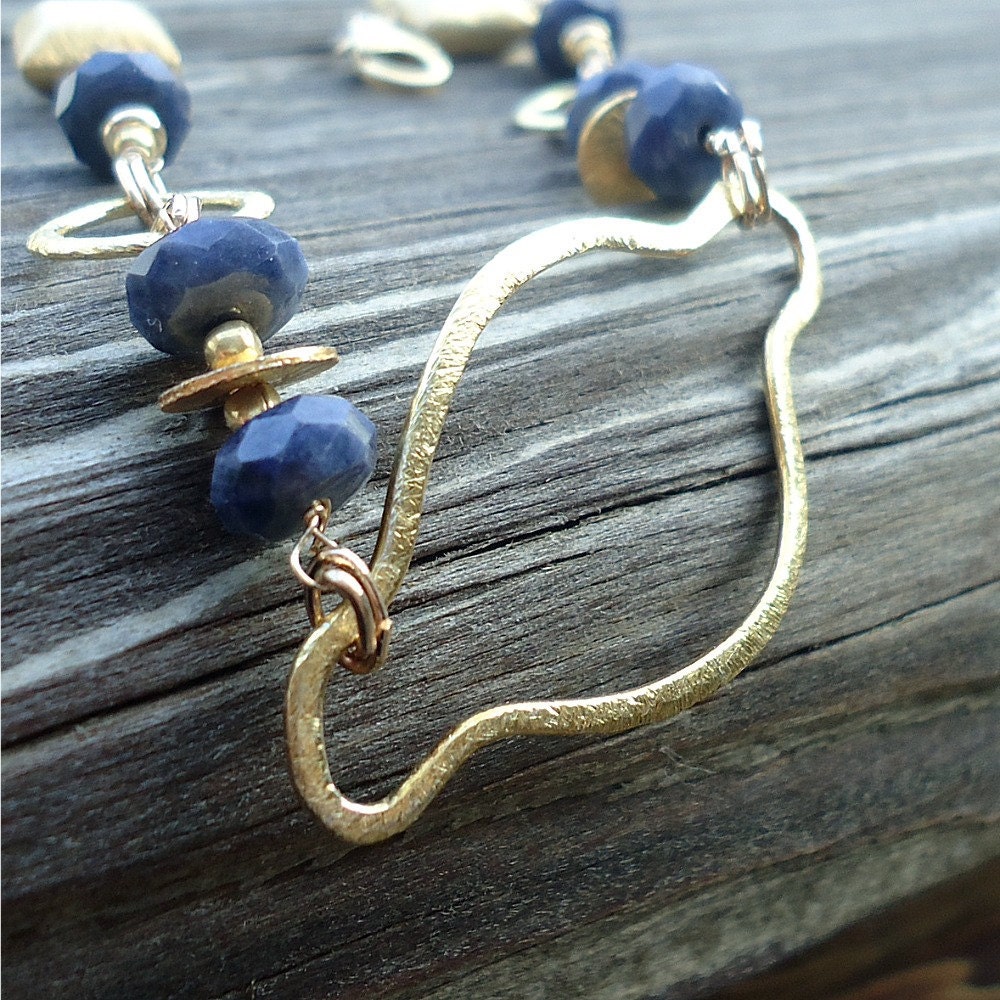 Navy Blue Sapphire Bracelet Yellow Gold Jewelry September Birthstone Jewellery Gemstone 5th Wedding Anniversary Unique Fashion Brushed B-8
