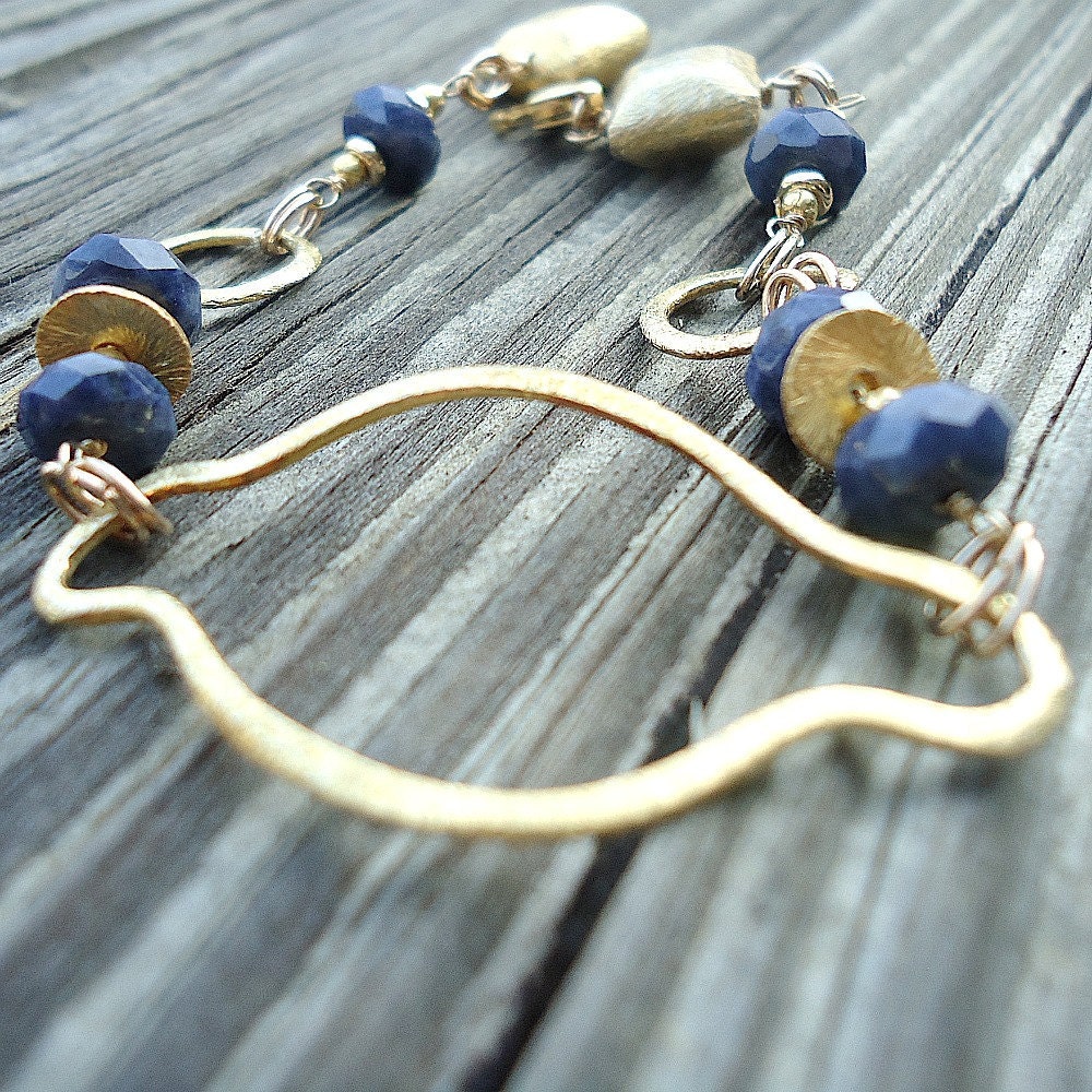 Navy Blue Sapphire Bracelet Yellow Gold Jewelry September Birthstone Jewellery Gemstone 5th Wedding Anniversary Unique Fashion Brushed B-8
