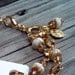 Cream Bracelet - Fleur de Lis Charm - Gold Bracelet - Double Strand Jewellery - Square - Modern - Avant Garde Funky B-66