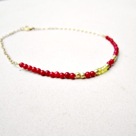 Red Coral Bracelet - Gold Filled - Bead Bar 