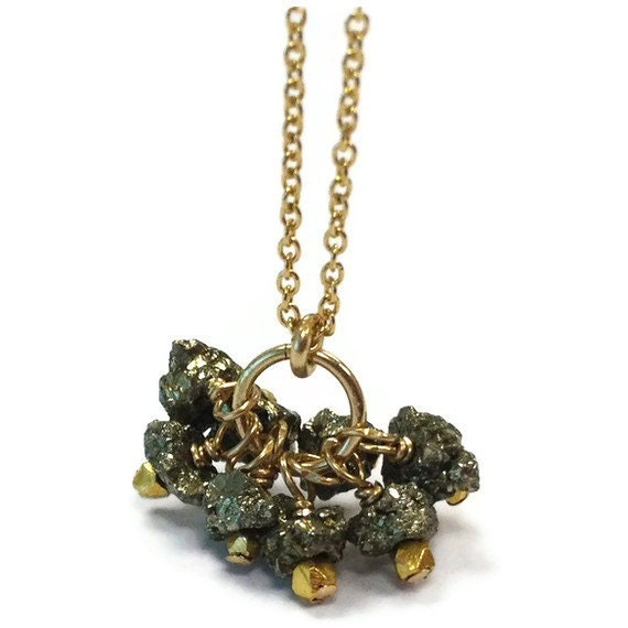 Pyrite Necklace Fools Gold Jewelry Cluster Natural Gemstone Jewellery Pendant Fashion Chain N-215