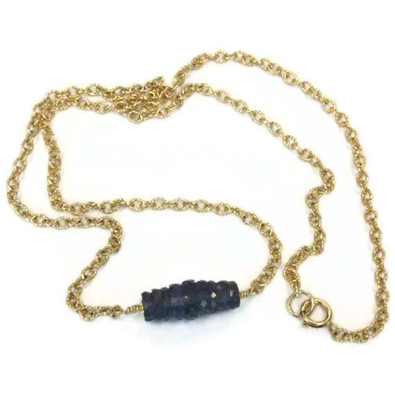 Iolite Necklace Gold Jewelry Gemstone Jewellery Chain Purple Periwinkle Violet Iridescent Bright Unique Bead Bar N-229