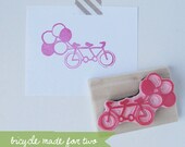 Hand Carved Tandem Bicycle with Balloons Rubber Stamp