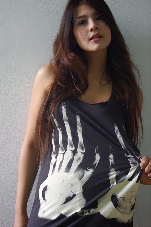X-Ray Handcuffs Goth Punk Rock Hand Printed Tank Top M