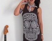 Mexican AZTEC Death Skull Skeleton Goth Punk  Rock Print Tank Top M
