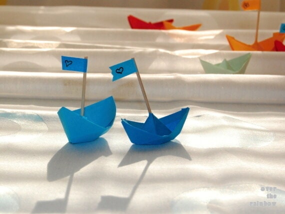 Two paper boats, Blue, Nursery decor, baby boy, still life photo, origami, 8x6 - titled: Come With Me Far Away