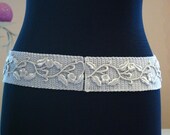 Gray Silver Floral Belt With Metallic Silver Thread Sculptured Embroidery/High Fashion Ethnic Women Accessories