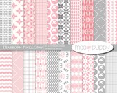 Dearborn Pink&Gray Modern Digital Scrapbook Paper Pack  -- INSTANT DOWNLOAD
