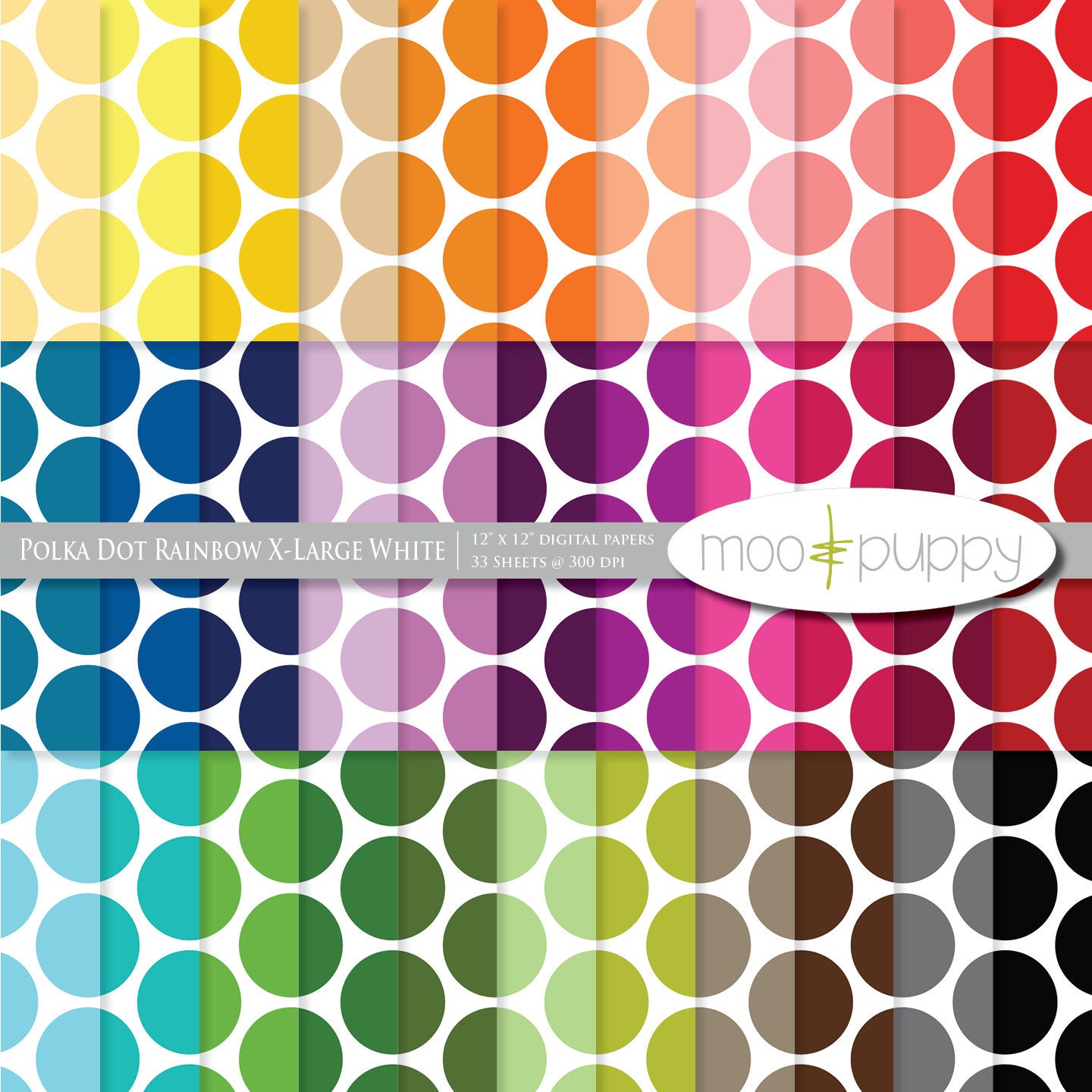 Polka Dot Digital Scrapbook Paper Pack  --  Polka Dot Rainbow X-Large White