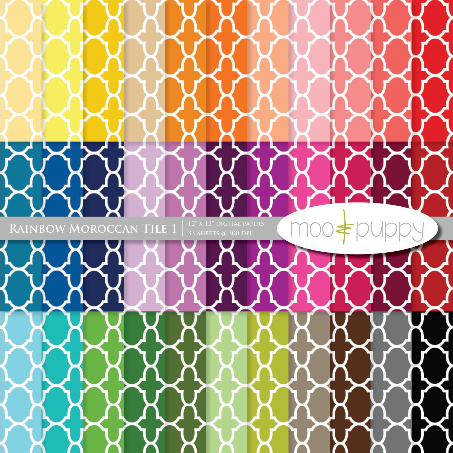 Moroccan Tile Digital Scrapbook Paper Pack  --  Rainbow Moroccan Tile 1 -- INSTANT DOWNLOAD