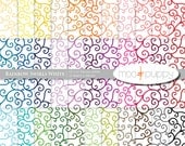 Digital Scrapbook Paper Pack  -- Rainbow Swirls White -- INSTANT DOWNLOAD