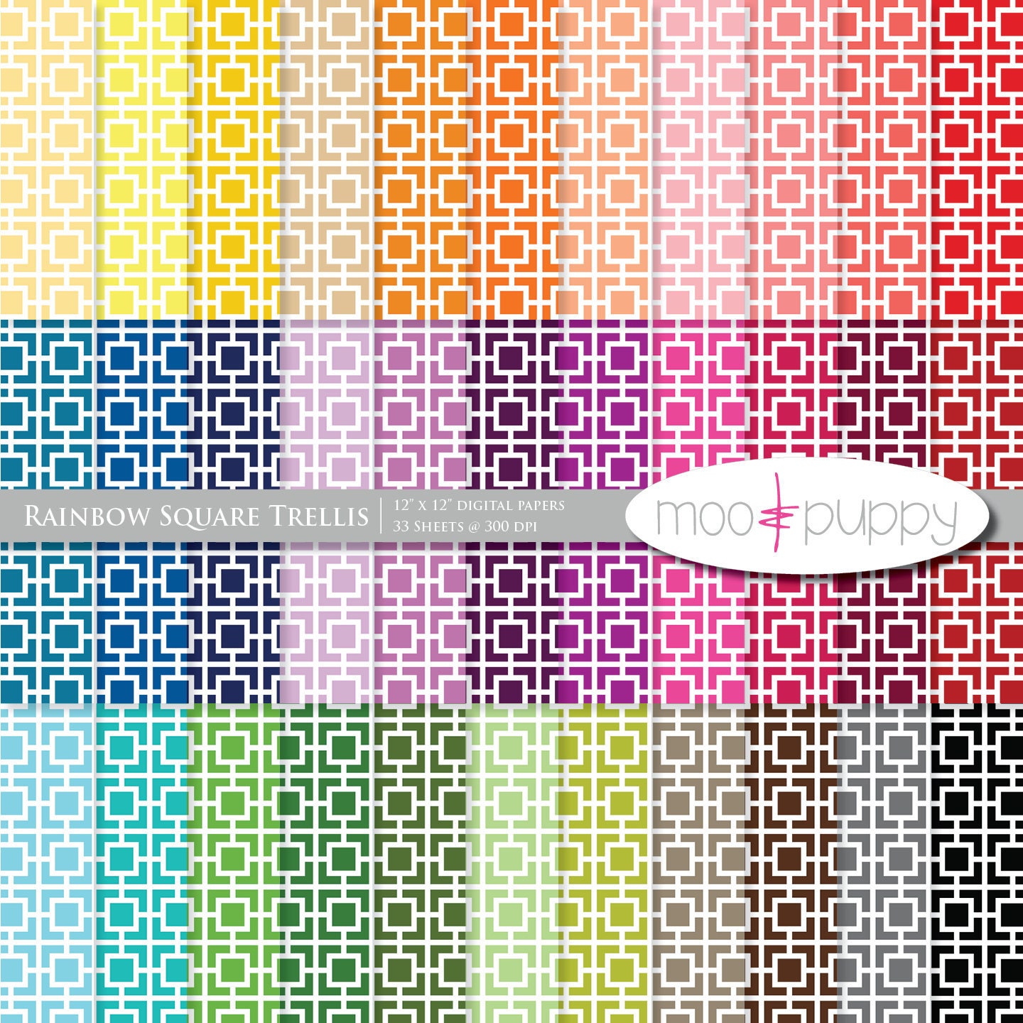 Digital Scrapbook Paper Pack  --  Rainbow Square Trellis -- INSTANT DOWNLOAD