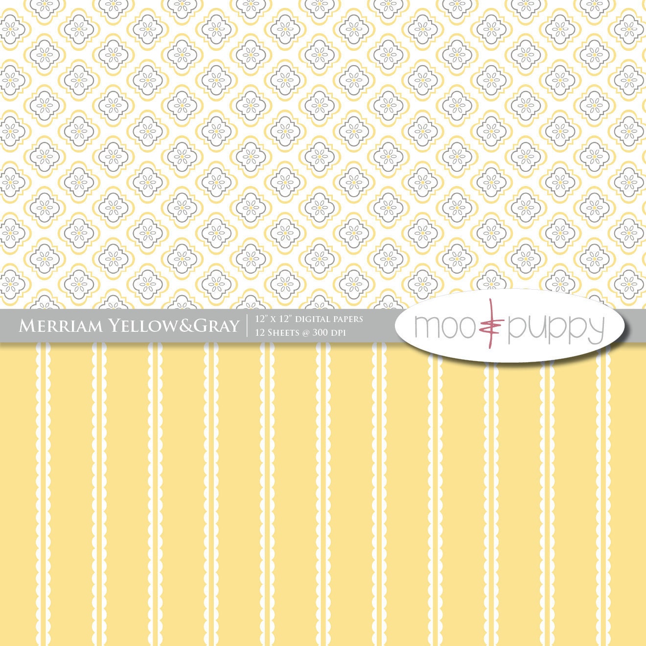 Yellow and Gray Digital Scrapbooking Paper - Merriam Yellow&Gray -- INSTANT DOWNLOAD