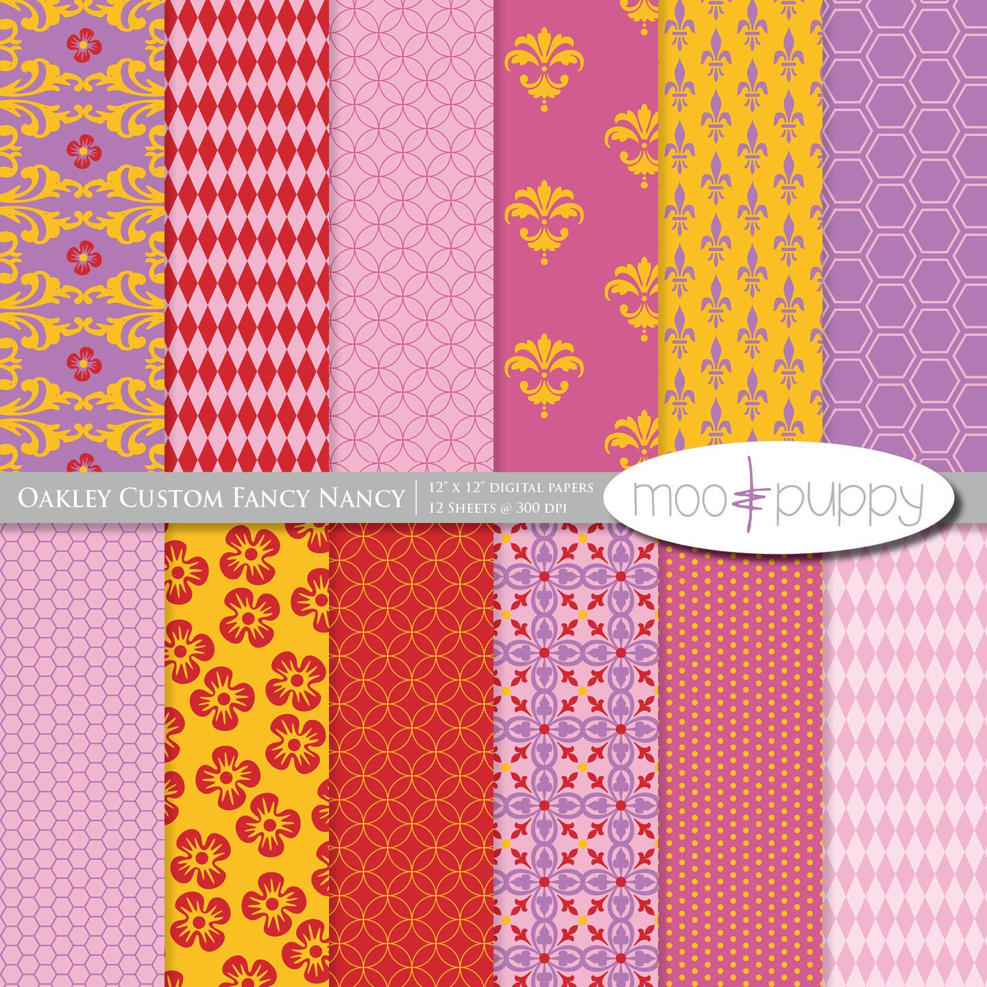 Digital Scrapbook Paper Pack - Oakley Custom Fancy Nancy -- INSTANT DOWNLOAD