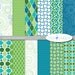 Arcadia Blue&Green - Digital Scrapbook Paper Pack -- 12x12 and 8.5x11 -- INSTANT DOWNLOAD