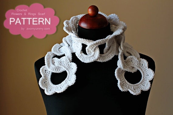 Crochet Pattern Flowers And Rings Scarf