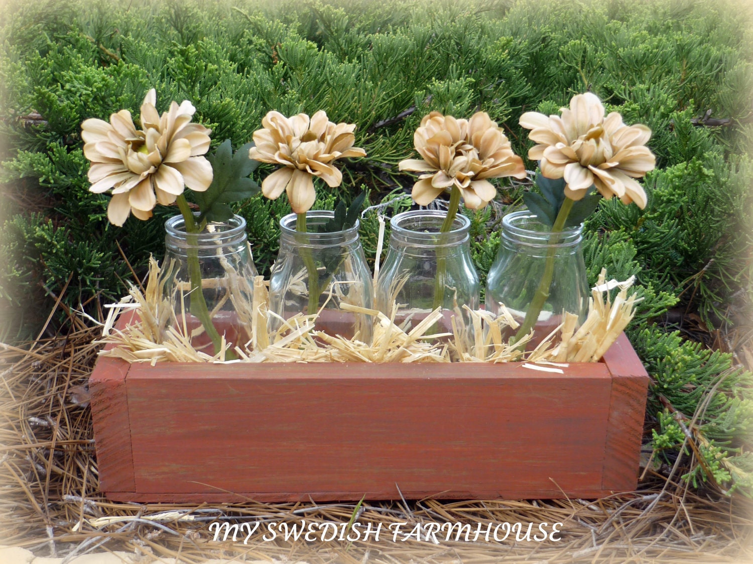 Milk Bottle Vases in a Crate Wedding Centerpiece (your color of choice)