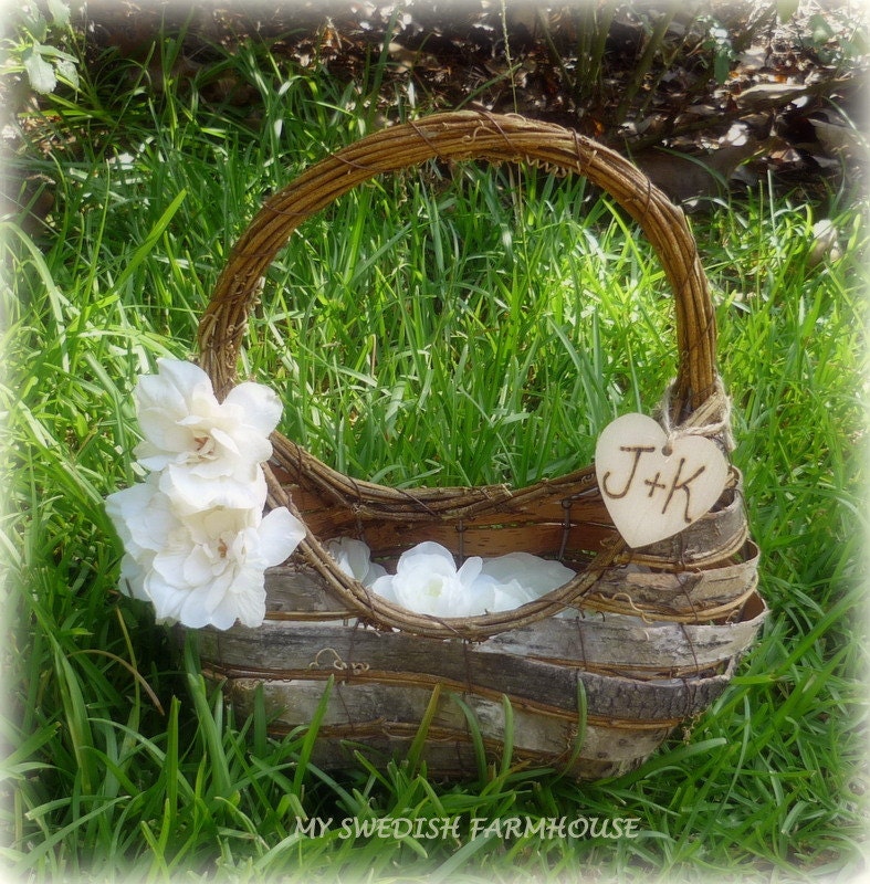 Flower Girl Basket Birch Bark Rustic Woodland Wedding Personalized YOUR CHOICE of FLoWeR