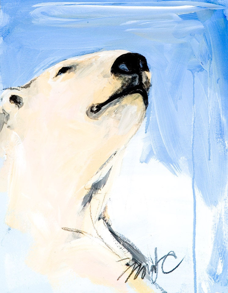 Polar bear, Sent. Reproduction of original painting by Mona Cordell