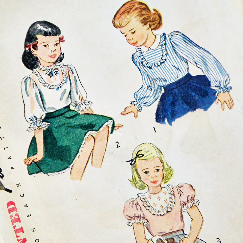 1953 Simplicity Pattern for little girl blouse - Size 6 (chest 24) - No. 2934