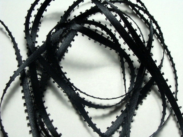 5 yds 3/16" Feather Edge Satin Ribbon - Black