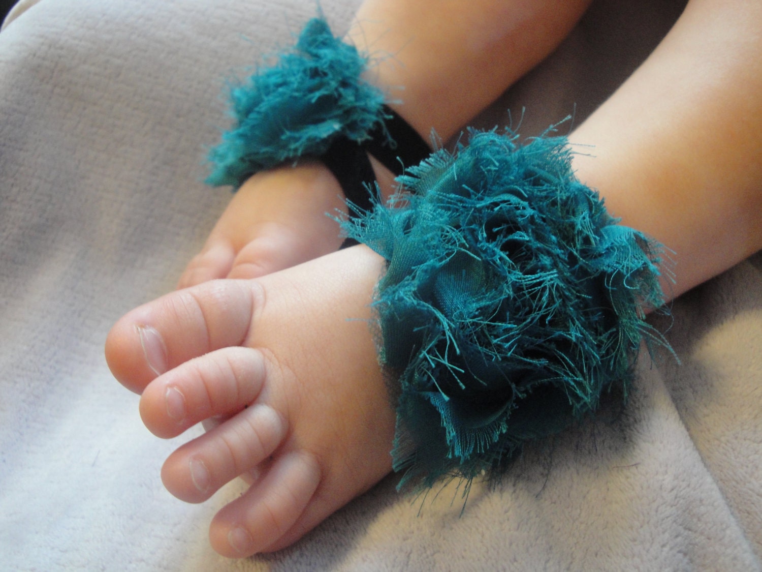Baby Shoes, Baby Sandals, Barefoot Blossom (TM) Turquoise Shabby Chiffon