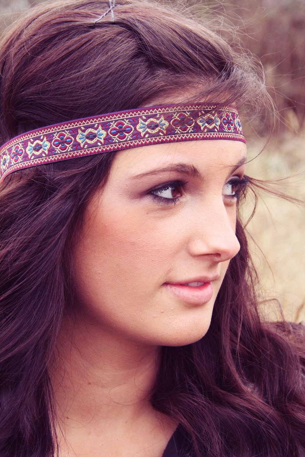 The Indian Princess Bohemian Headband in Plum, beautiful ornate detail, Rich Color, Exotic style