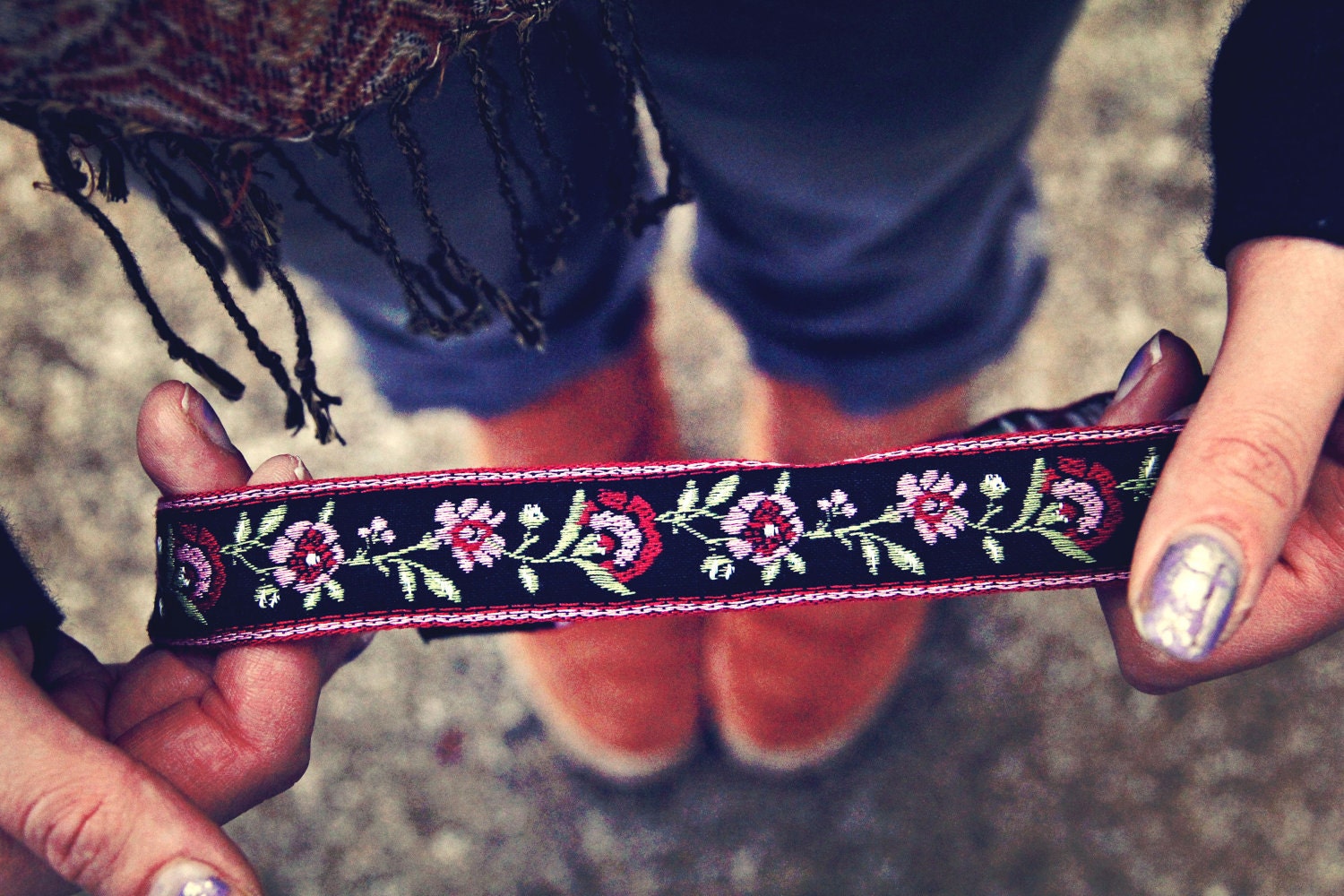 The Rosy Posy Boho, Bohemian Headband, Indie, elastic closure, Feminine Print