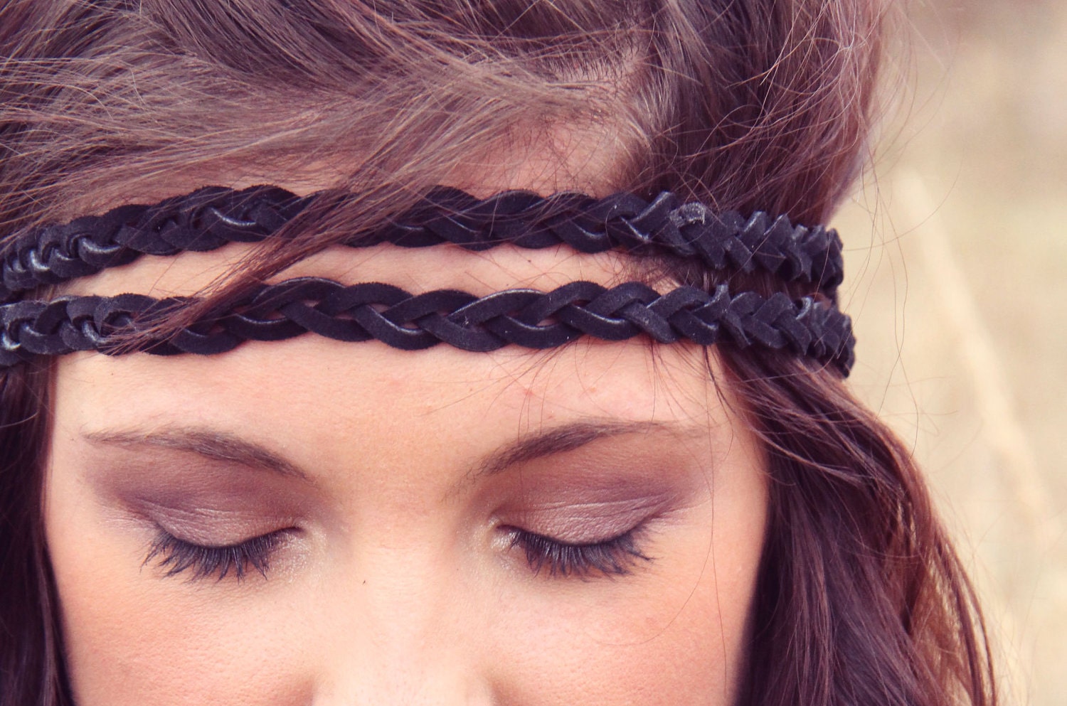 The Boho Band, Double Strand Bohemian Braid Headband, Indie, elastic closure, Braided Headband, Bohemian Style
