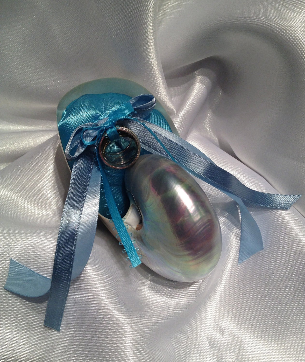 Beach Wedding Iridescent Pearl Nautilus Shell Ring Bearer Pillow w/ blue hues - JsWorldOfWonder Beach Wedding Iridescent Pearl Nautilus Shell Ring Bearer Pillow w/ blue hues - JsWorldOfWonder