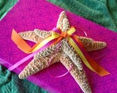 Beach Wedding Starfish Ring Bearer Pillow Alternative in Pink, Orange & Yellow (or) Pick Your Custom Ribbon Color(s)