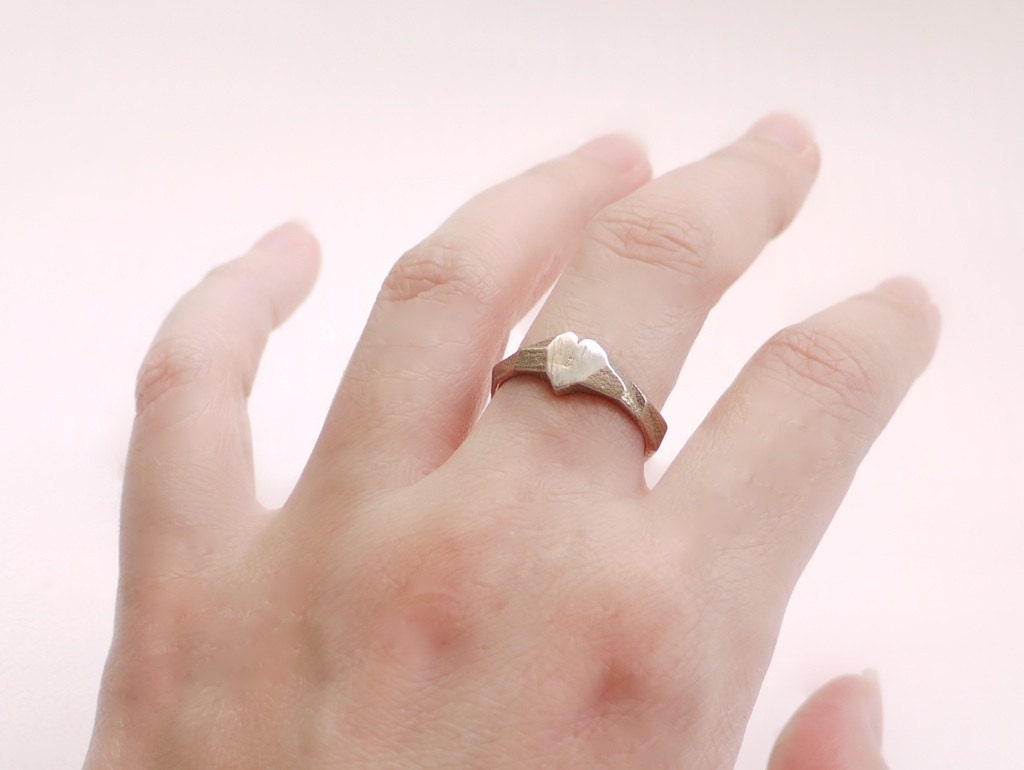 love ring- Faceted Heart Ring in Stainless Steel - Modern Design 3D Printed, rustic. Ready to ship