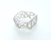winter fashion, white geometric ring - Triangulated Ring in White. 3d printed. statement jewelry - ArchetypeZ