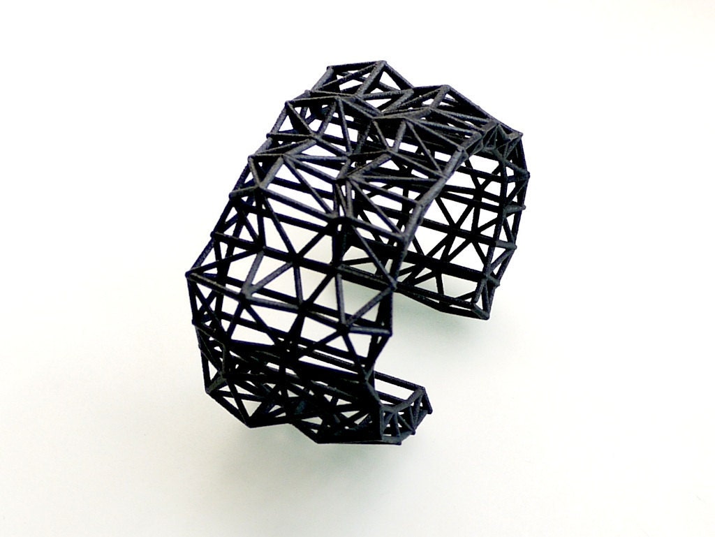 geometric jewelry- Faceted Cuff bracelet in Black. modern design 3D printed. spring fashion gifts, statement jewelry