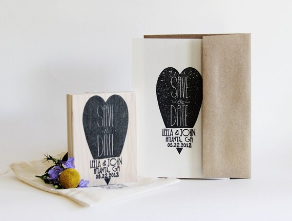 Whimsical Heart Save the Date wedding invite stamp