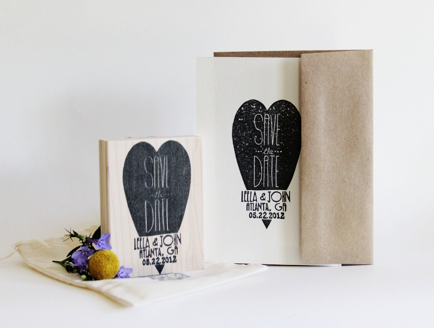 Whimsical Heart Save the Date wedding invite stamp
