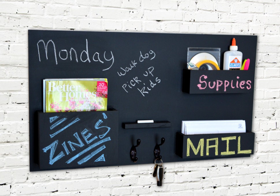 Chalkboard Mail Organizer Wall Mounted With Hooks