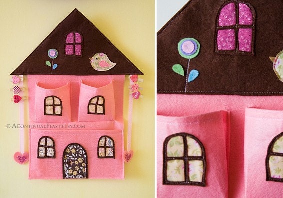Felt & Fabric Pink House Bow Holder and wall pocket
