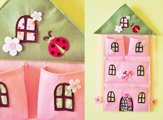 Felt & Fabric Pink House Bow Holder and wall pocket