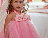 The Mia.....Gorgeous Ballerina Pink Halter Tutu Dress with Light Pink Roses
