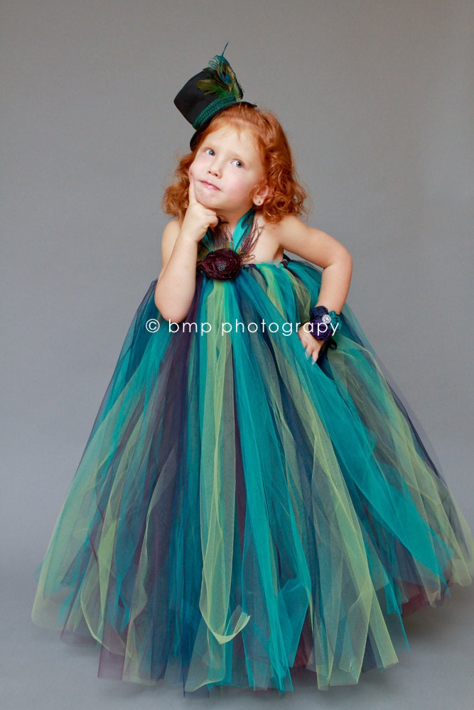 The Stevie-Lynn...Peacock Princess Halter Flower Girl Tutu Dress