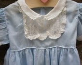 Vintage victorian baby blue and white batiste dress- handmade with MOP buttons and lace edge collar