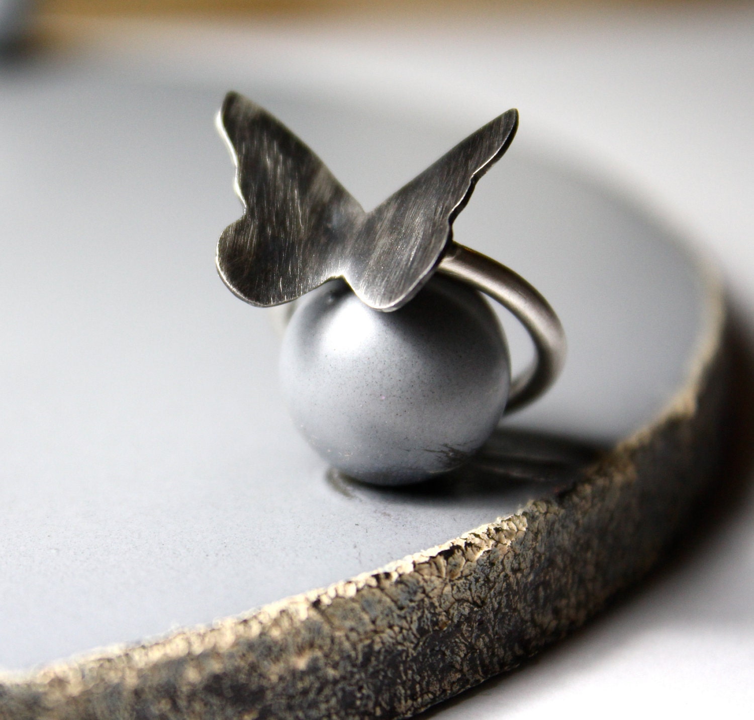 Sterling Silver Butterfly Ring- Butterfly Chevalier Ring-Oxidized Ring- Pinky Finger Ring- Dark Romantic- Rock Chic Jewellery