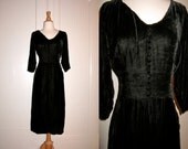 Vintage 1930s Black Silk Velvet Dress with Front Button Detail