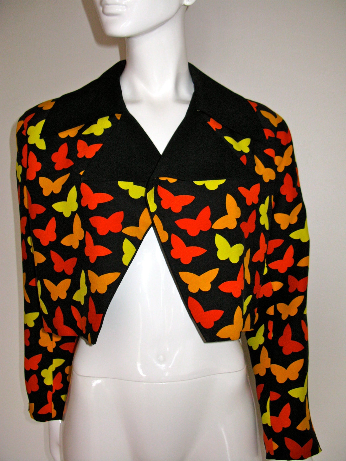 Vintage 1980s Galanos Butterfly Print Crop Jacket Blazer Coat