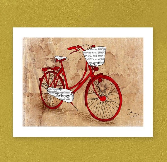 Bicycle art print illustration poster 12x16