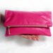 Small Pink Leather Clutch. ONLY 4 left. Foldover Zipper Bag.
