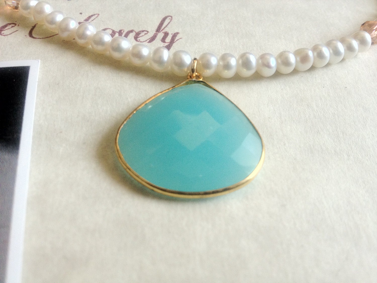 Sea Blue Pendant Pearl Necklace
