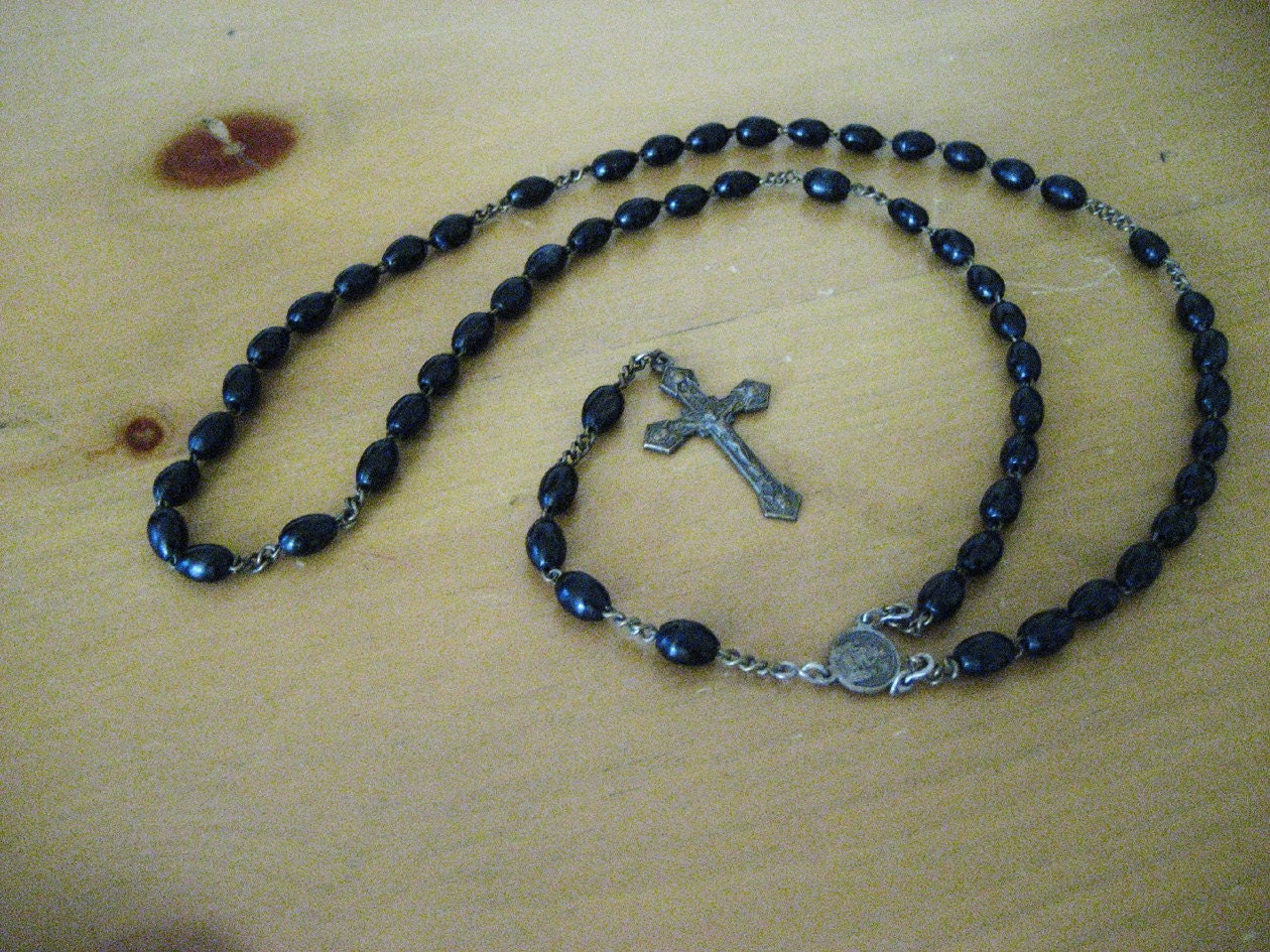Vintage Italian Black Wooden Rosary