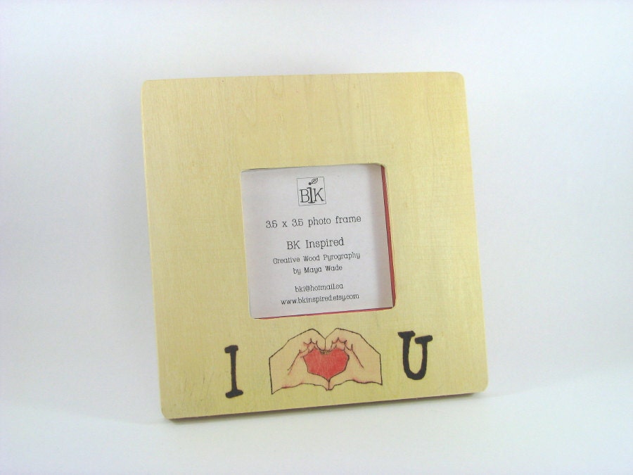 SALE 50% off Square Picture Frame - Wood Pyrography - I love you frame